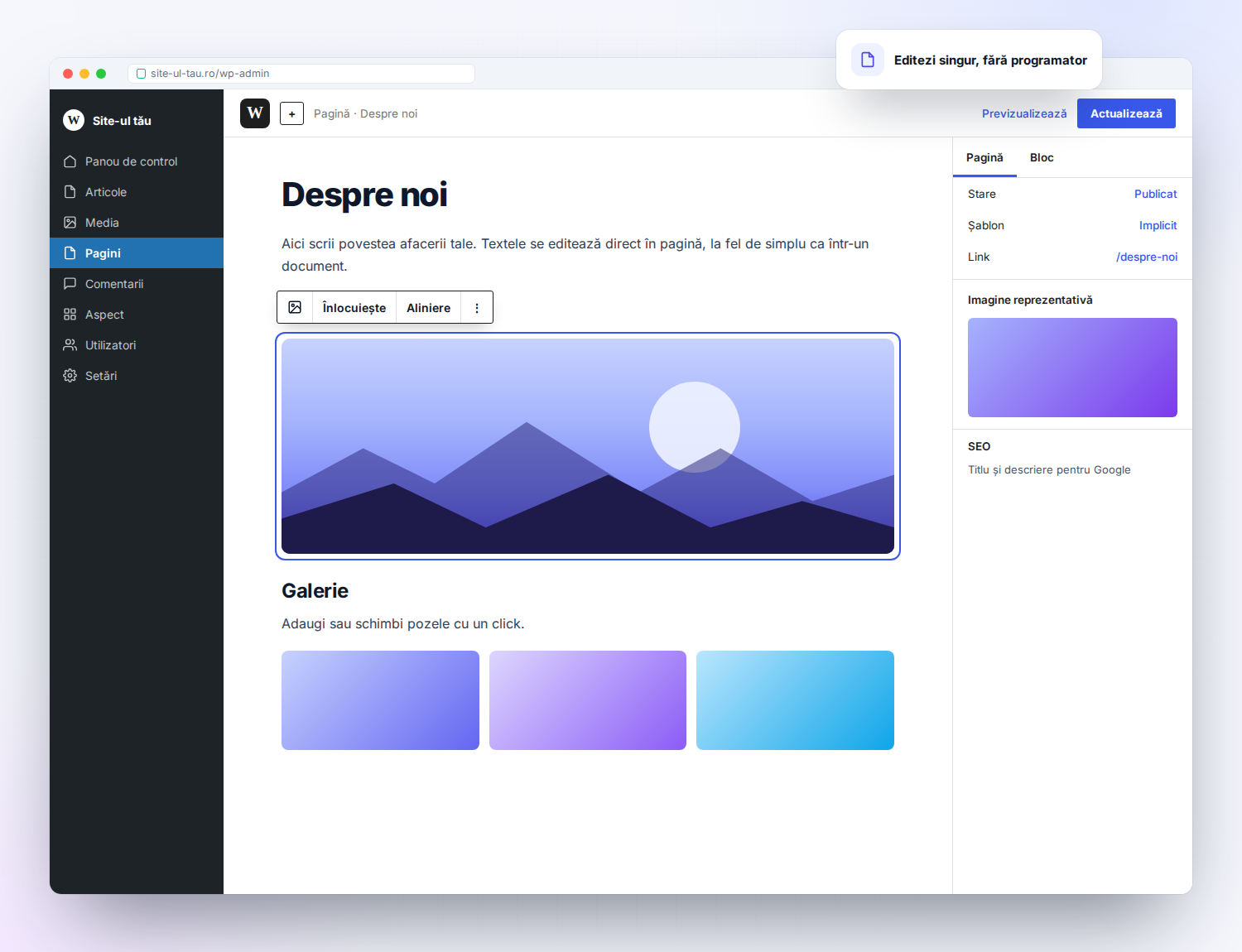 Editorul de pagini WordPress
